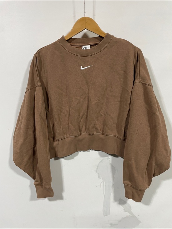 Nike Tops - Nike Women's Brown Cropped Sweatshirt with White Center Swoosh